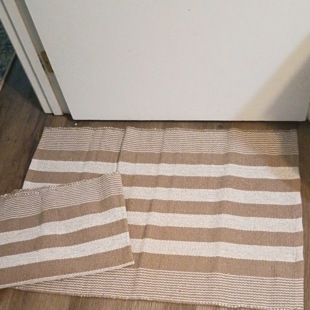 Neutral Cream and Beige Striped  Mat -  Small